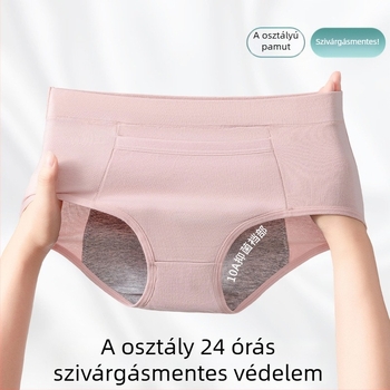 Menstruációs női fehérnemű, magas derekú, szivárgásmentes védelem, fő anyag 95% pamut, ágyék rész 100% pamut