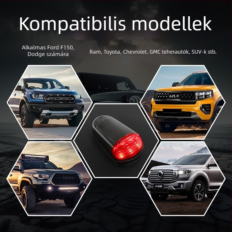 LED napelemes tetővilágítás teherautókhoz és pickupokhoz – vezeték nélküli, villogó és pilótalámpa, modell warning020, 12V, PVC, univerzális kompatibilitás, testreszabható