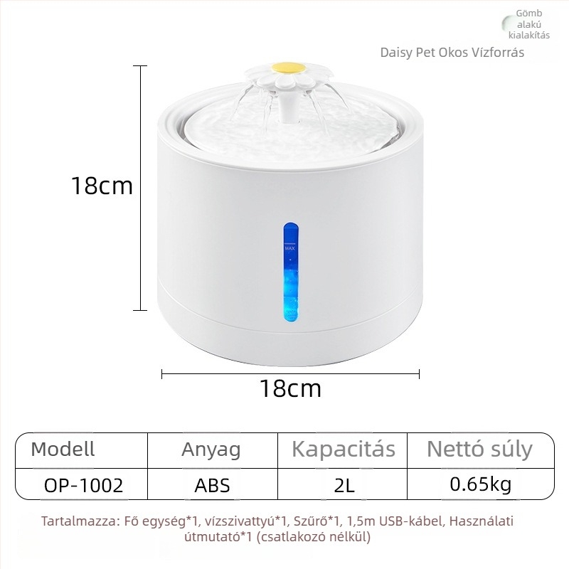 YOMI Okos kisállat vízforrás macskáknak és kutyáknak — Automatikus szűrés és keringés, Funkció a kiszáradás ellen, Levehető kialakítás, Nagy kapacitás