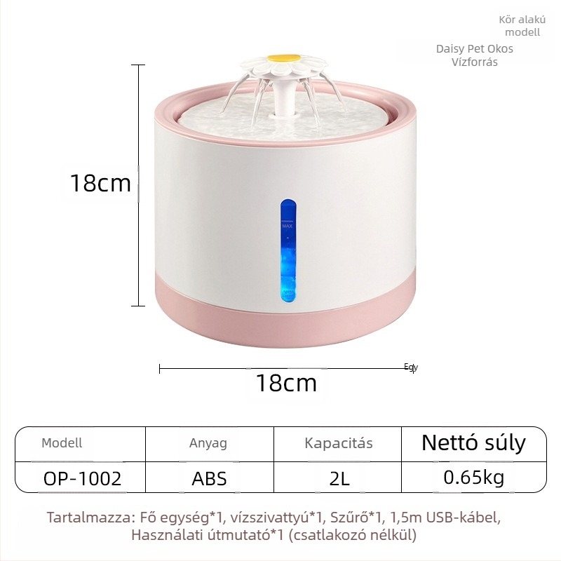 YOMI Okos kisállat vízforrás macskáknak és kutyáknak — Automatikus szűrés és keringés, Funkció a kiszáradás ellen, Levehető kialakítás, Nagy kapacitás