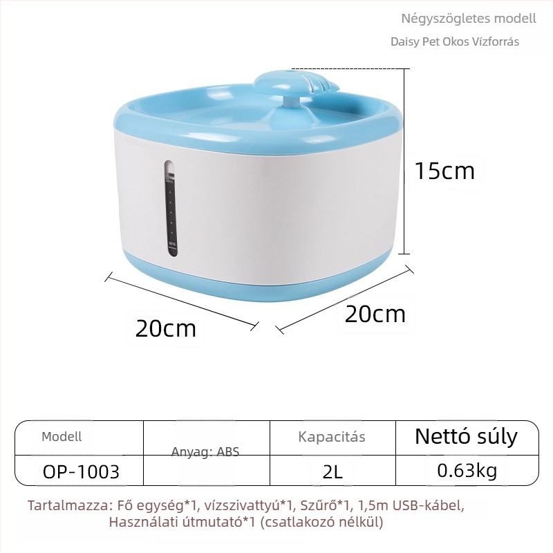 YOMI Okos kisállat vízforrás macskáknak és kutyáknak — Automatikus szűrés és keringés, Funkció a kiszáradás ellen, Levehető kialakítás, Nagy kapacitás