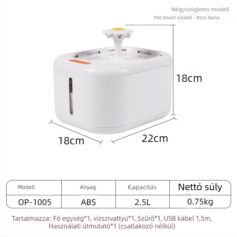 YOMI Okos kisállat vízforrás macskáknak és kutyáknak — Automatikus szűrés és keringés, Funkció a kiszáradás ellen, Levehető kialakítás, Nagy kapacitás