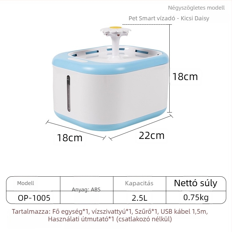 YOMI Okos kisállat vízforrás macskáknak és kutyáknak — Automatikus szűrés és keringés, Funkció a kiszáradás ellen, Levehető kialakítás, Nagy kapacitás