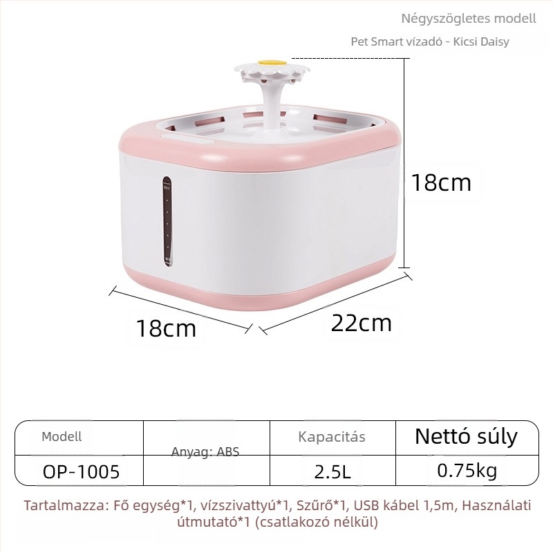 YOMI Okos kisállat vízforrás macskáknak és kutyáknak — Automatikus szűrés és keringés, Funkció a kiszáradás ellen, Levehető kialakítás, Nagy kapacitás