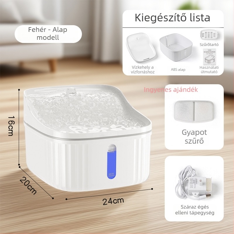 YOMI Okos kisállat vízforrás macskáknak és kutyáknak — Automatikus szűrés és keringés, Funkció a kiszáradás ellen, Levehető kialakítás, Nagy kapacitás