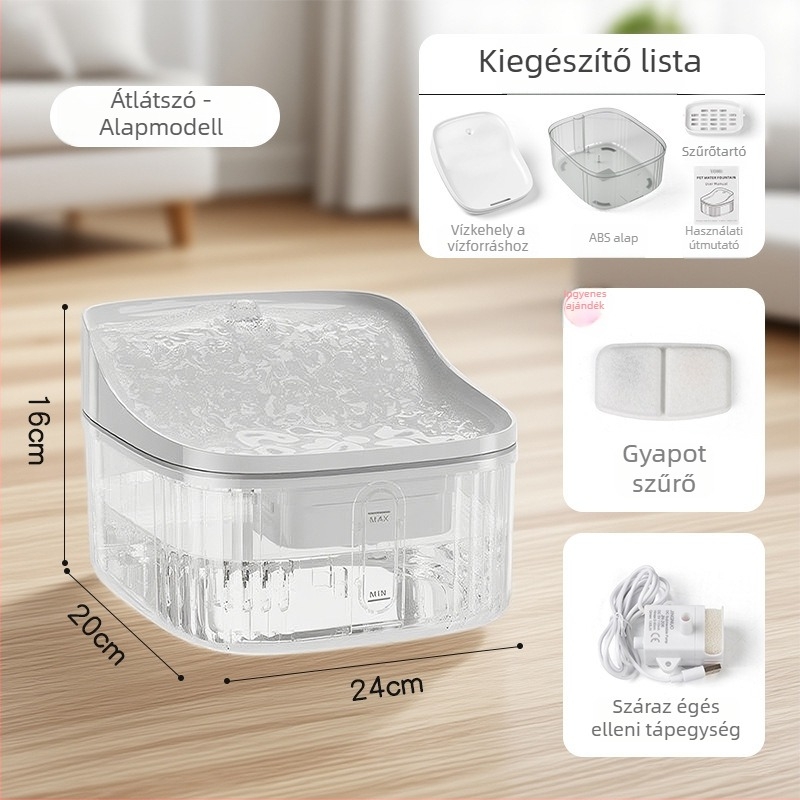 YOMI Okos kisállat vízforrás macskáknak és kutyáknak — Automatikus szűrés és keringés, Funkció a kiszáradás ellen, Levehető kialakítás, Nagy kapacitás