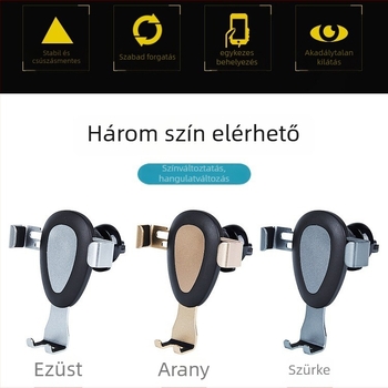 Autótelefon-tartó gravitációs mechanizmussal, 360°-os forgás, szellőzőrács klip, univerzális kompatibilitás
