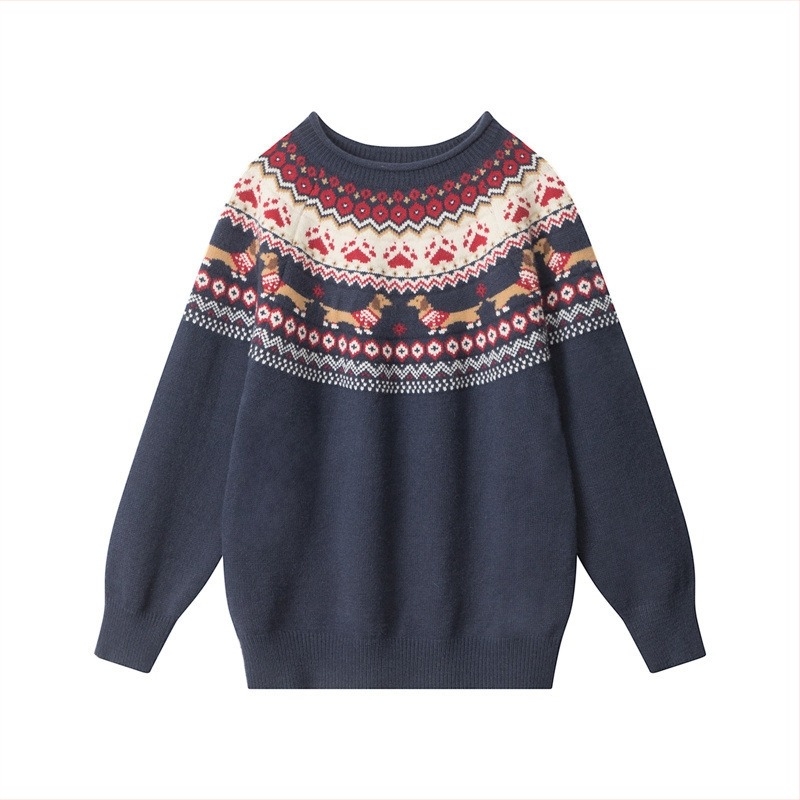 Pulóver Harajuku Jacquard Szabad szabású Kerek nyakú
