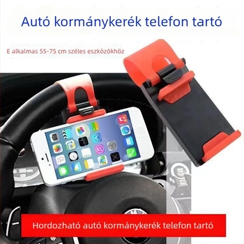 Autó kormánykerék telefon tartó, hordozható műanyag tartó, kormánykerék modell, általános kompatibilitás, testreszabás támogatott