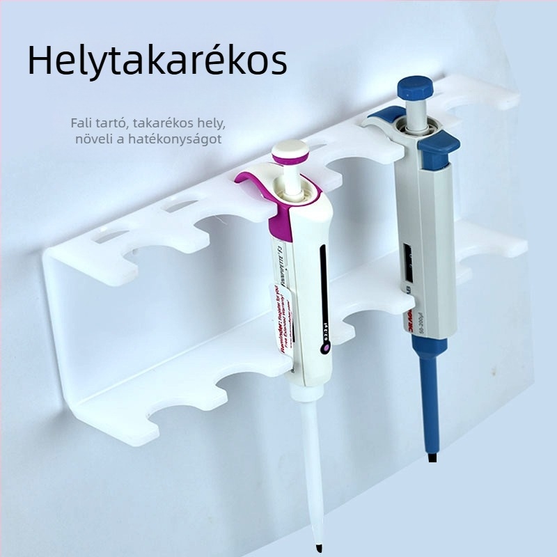 Organikus akril pipettatartó, Z-alakú, falra szerelhető, 5 tartóval, sík lemez, lézeres vágás