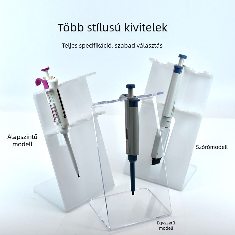 Organikus akril pipettatartó, Z-alakú, falra szerelhető, 5 tartóval, sík lemez, lézeres vágás
