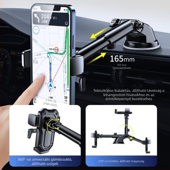 Autótelefon-tartó szívófejjel a műszerfalon (ABS+PC)