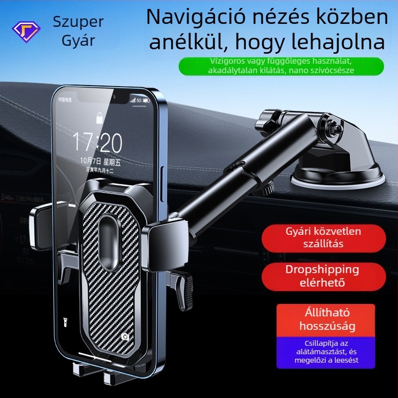 Autótelefon-tartó szívófejjel a műszerfalon (ABS+PC)