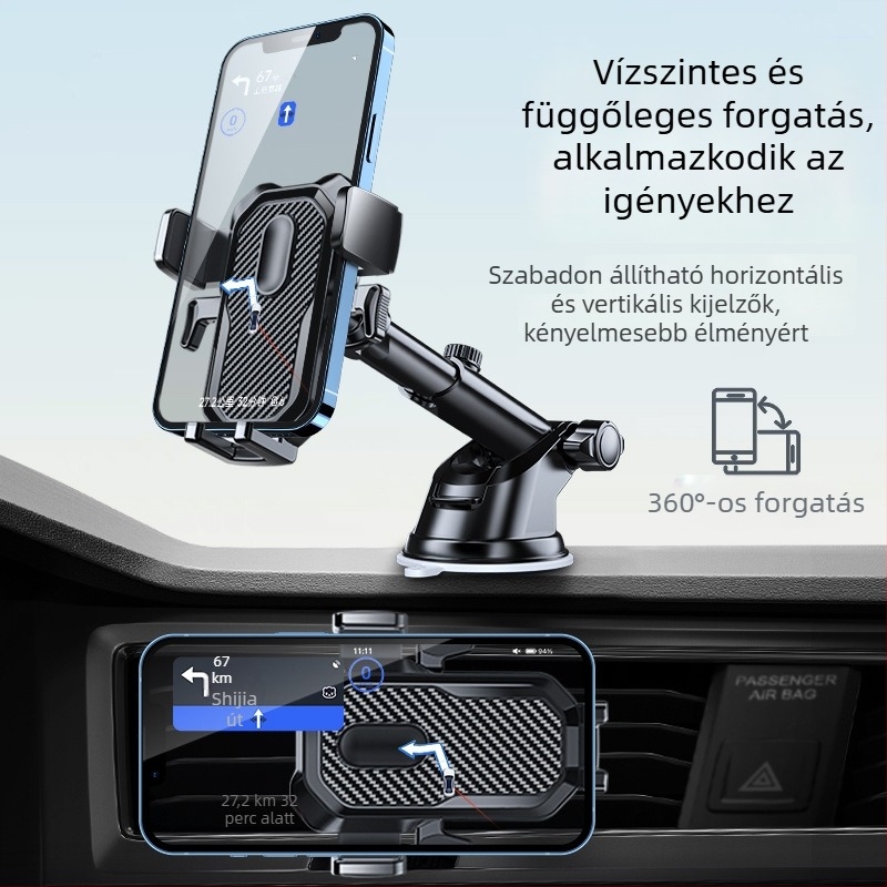 Autótelefon-tartó szívófejjel a műszerfalon (ABS+PC)