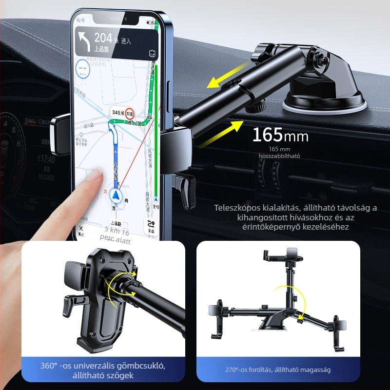 Autótelefon-tartó szívófejjel a műszerfalon (ABS+PC)