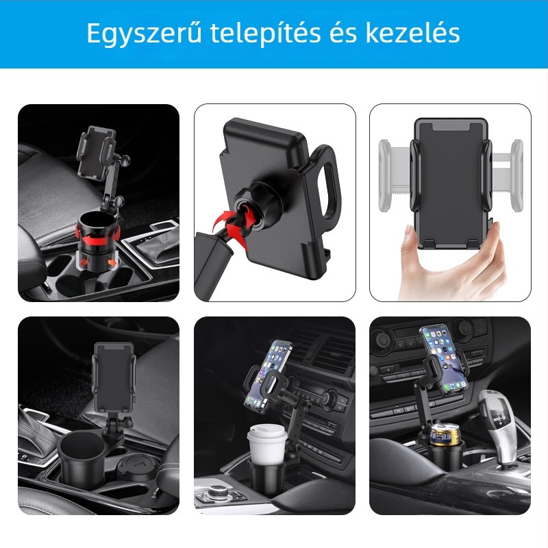 Autóba illeszkedő pohár- és telefontartó, 2 az 1-ben, PC/ABS anyag, SD-1055 modell, származás Yuyao/Ningbo/Zhejiang