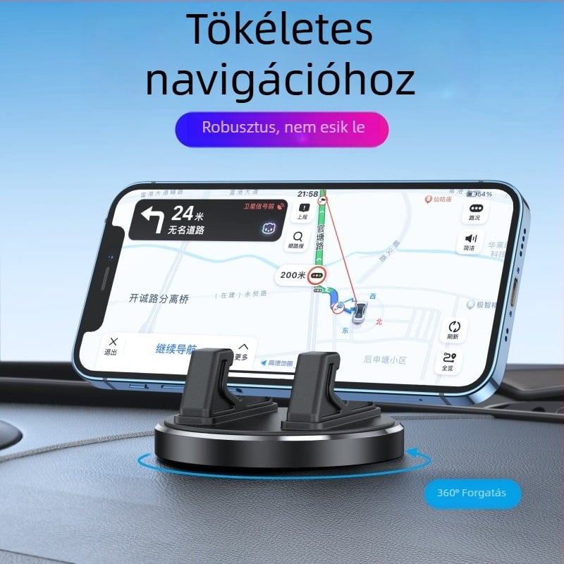 Univerzális autótelefon-tartó szívófejes rögzítéssel a műszerfalon, 360° fémes forgás, ütésálló