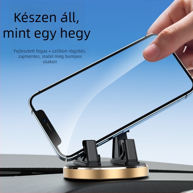 Univerzális autótelefon-tartó szívófejes rögzítéssel a műszerfalon, 360° fémes forgás, ütésálló