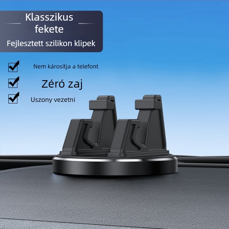 Univerzális autótelefon-tartó szívófejes rögzítéssel a műszerfalon, 360° fémes forgás, ütésálló