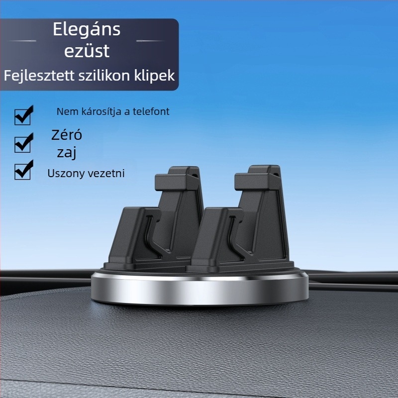 Univerzális autótelefon-tartó szívófejes rögzítéssel a műszerfalon, 360° fémes forgás, ütésálló