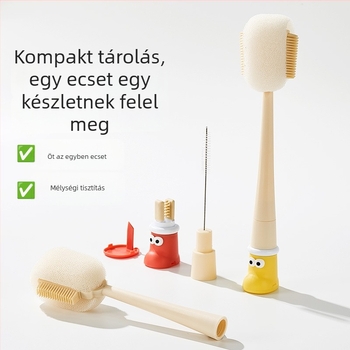 Hosszú nyelű pohártisztító kefe bababögrékhez, poharakhoz és szívókhoz; 3-in-1 tisztító a résekhez és a szivacshoz