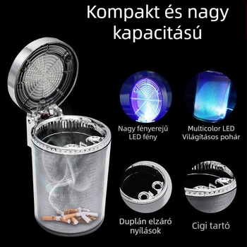 Autóba szerelhető hamutartó fedéllel és LED világítással, személyre szabott és kreatív (Anyag: műanyag; Márka: Golden fire ant; Modell: 002; Súly: 150 g; Gyártási folyamat: Öntés)