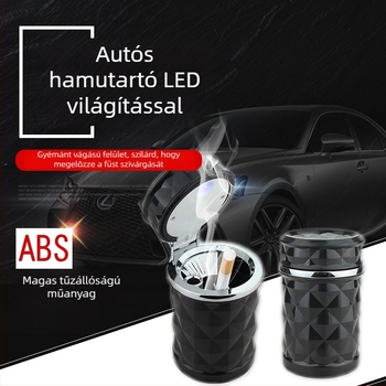 Autós hamutál gyémántfacettázott dizájnnal, LED világítással, lehajtható fedél, légcsatornához illeszkedő tartóval