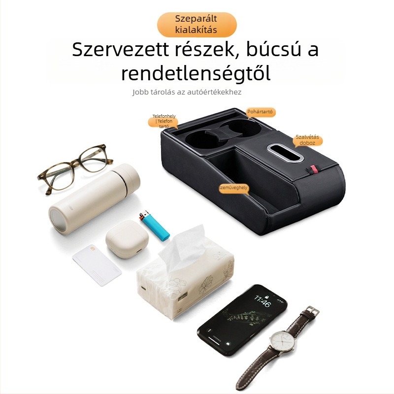 Bőr autó tároló rendező papírzsepi tartóval és pohár tartóval, univerzális illeszkedés, Guangzhou eredetű, testreszabott feldolgozás