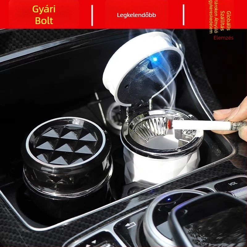 Autó hamutartó fedéllel és LED tartóval a szellőzőnyílás számára, univerzális dizájn; műanyagból, 100 g, 1. osztály, modell: autó hamutartó, öntvény.