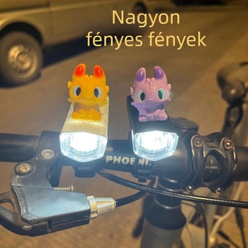 Kerékpár első lámpa, vízálló, aranyos rajzfilm dizájn, újratölthető, éjszakai közlekedéshez
