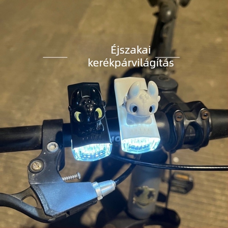 Kerékpár első lámpa, vízálló, aranyos rajzfilm dizájn, újratölthető, éjszakai közlekedéshez