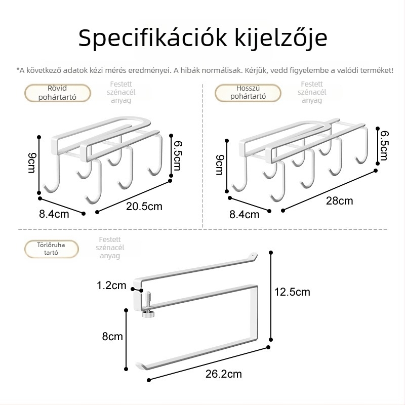 Fali pohártartó, szénacélból, akasztó típusú szerelés, modern és minimalist stílus, többfunkciós konyhához és nappaliba