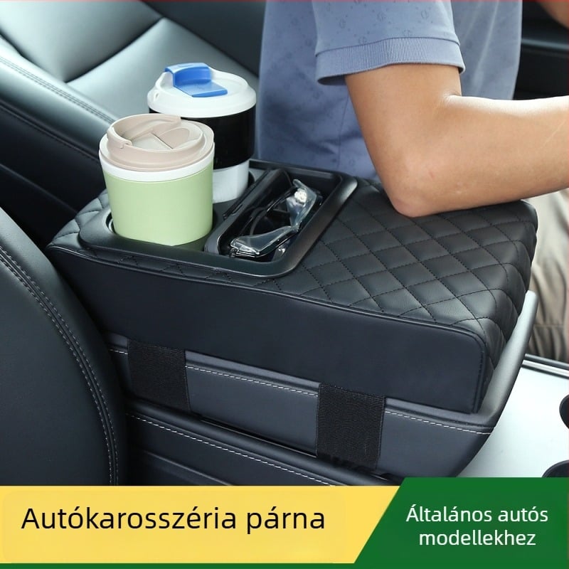 Bőr autókarfa pohártartóval és tárolóval, univerzális, márka sumu