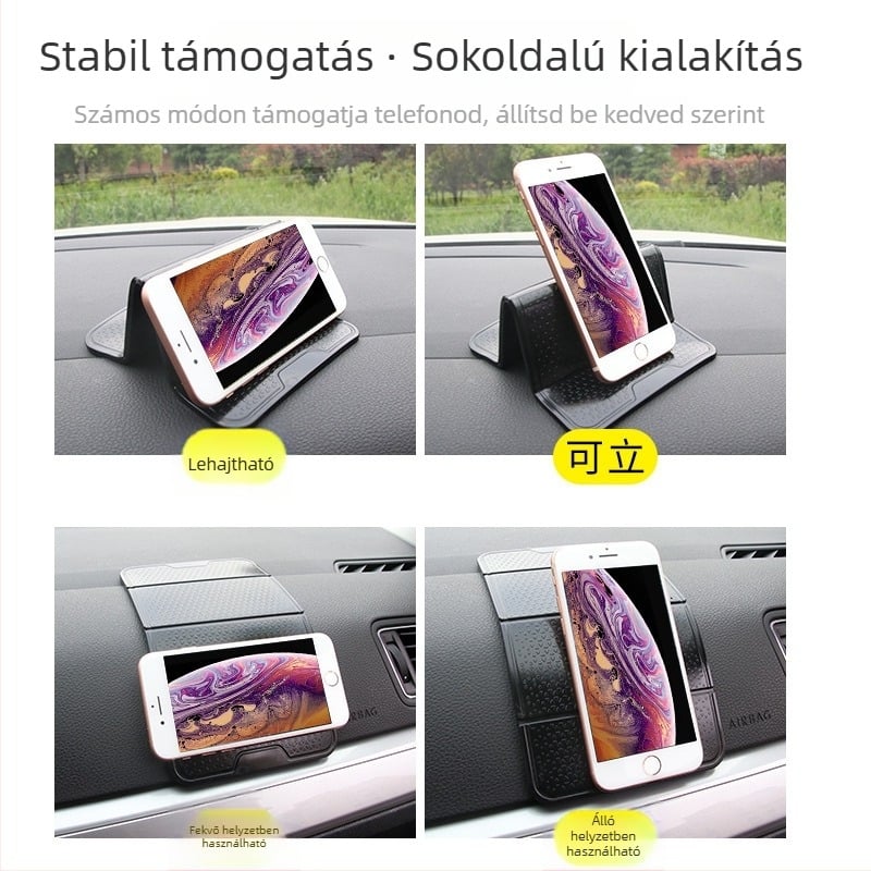 Többcélú összecsukható autókonzol tartó adheziós rögzítő és csúszásmentes tároló párnával — PU anyag | Márka Lan Bo Wang | Licencelt magáncímke