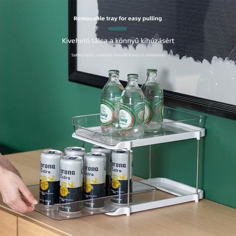 Asztali, két szintes, áttetsző pohártartó állvány – műanyag, modell JN-501, termékkód JN-50, többfunkciós, modern minimalista stílus