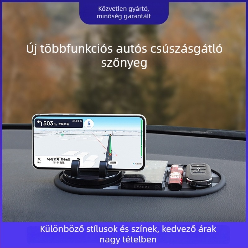 Autó műszerfalára helyezhető telefon tartó és csúszásmentes párna, PVC, magas hőmérséklet-állóság, mosható