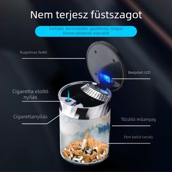 FOGSON autós hamutál kupakkal és LED-vel, fémből, hordozható, többfunkciós, tároló