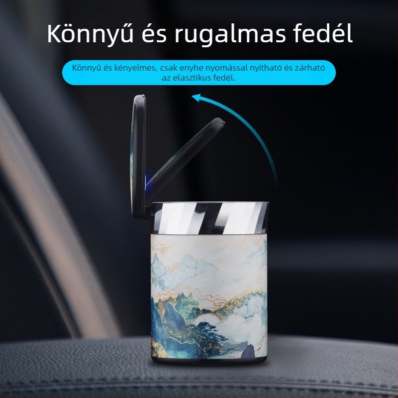 FOGSON autós hamutál kupakkal és LED-vel, fémből, hordozható, többfunkciós, tároló