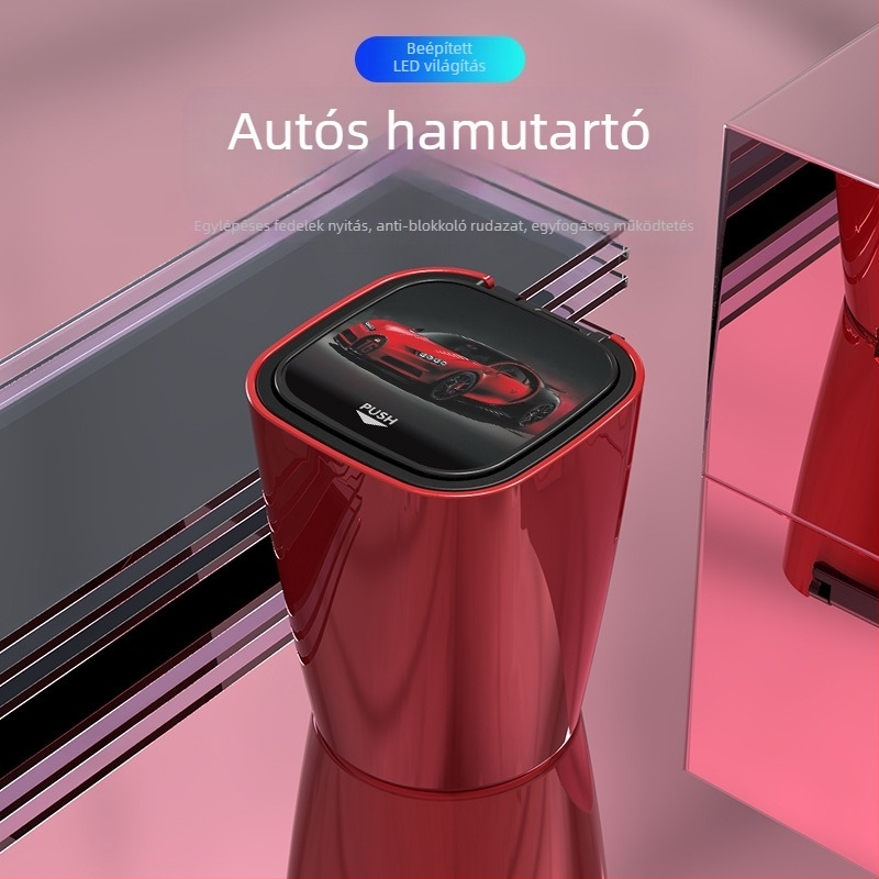 Autó belső hamutartó LED világítással és kreatív dupla belső rekesszel – ABS, BY-857