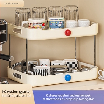 Asztali pohártároló állvány, 3 rétegű, műanyag, nedvességálló, drenázs funkcióval, modern minimalist stílus, modell 7593