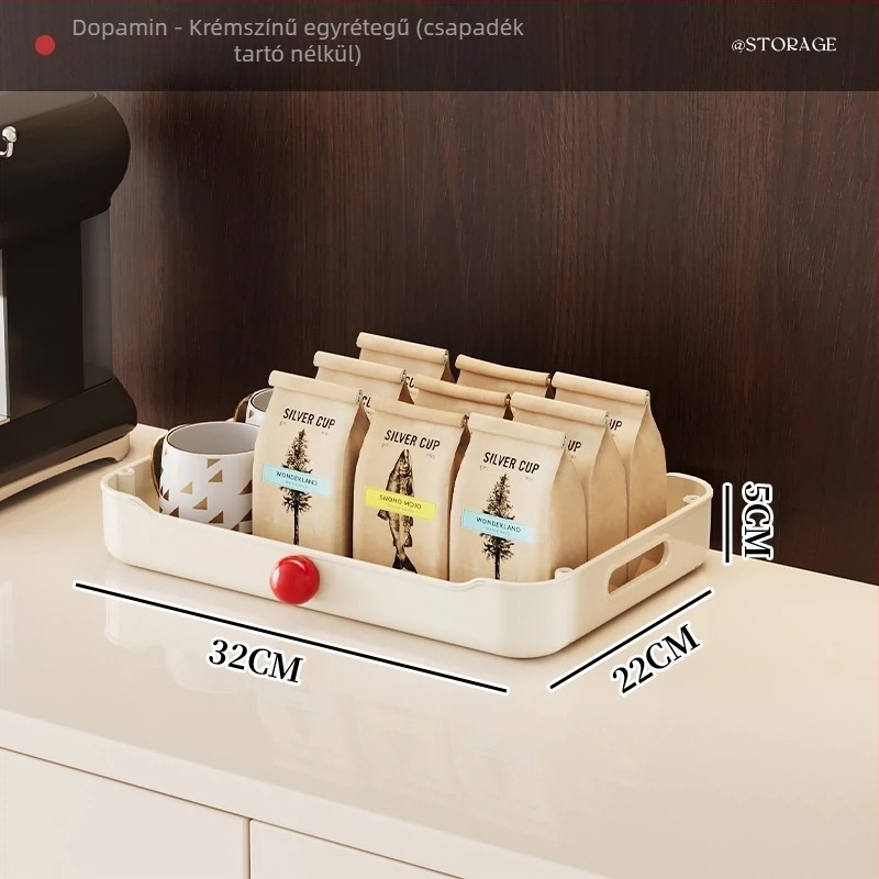 Asztali pohártároló állvány, 3 rétegű, műanyag, nedvességálló, drenázs funkcióval, modern minimalist stílus, modell 7593