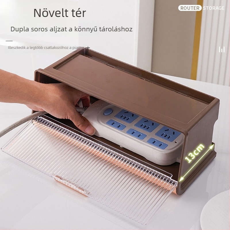 Router tároló doboz fedéllel, 5 rekesszel, falra szerelhető porálló műanyag tároló, kábelekhez és set-top boxhoz