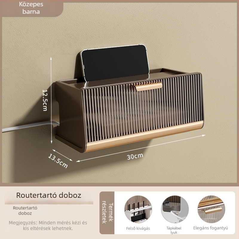 Router tároló doboz fedéllel, 5 rekesszel, falra szerelhető porálló műanyag tároló, kábelekhez és set-top boxhoz