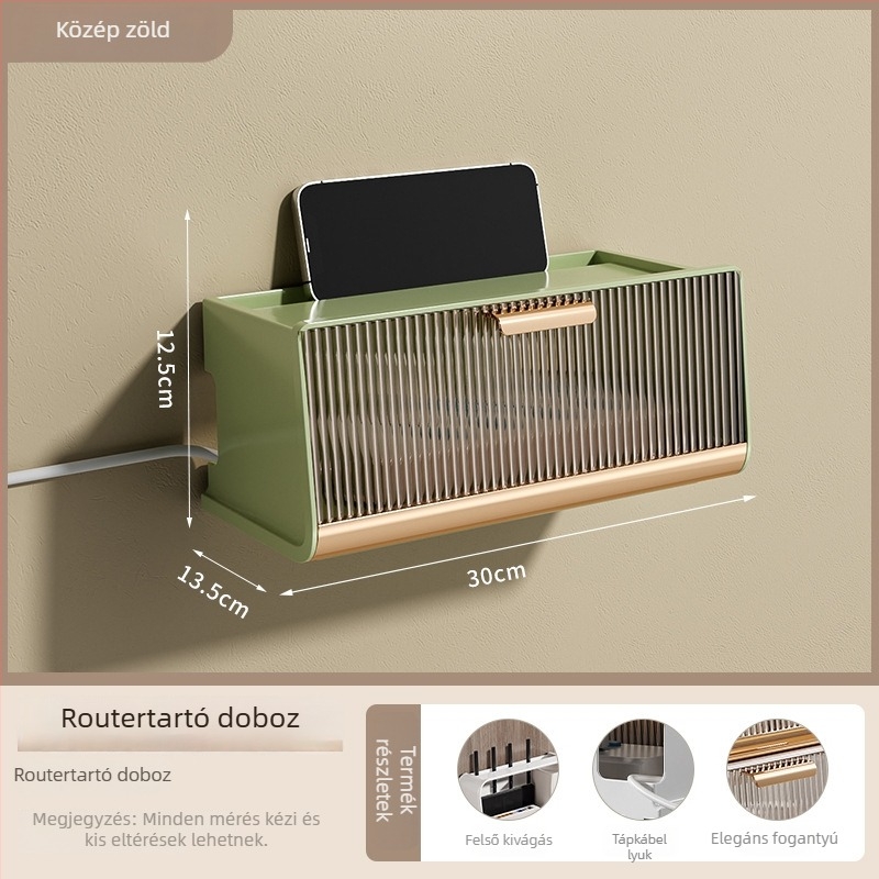 Router tároló doboz fedéllel, 5 rekesszel, falra szerelhető porálló műanyag tároló, kábelekhez és set-top boxhoz