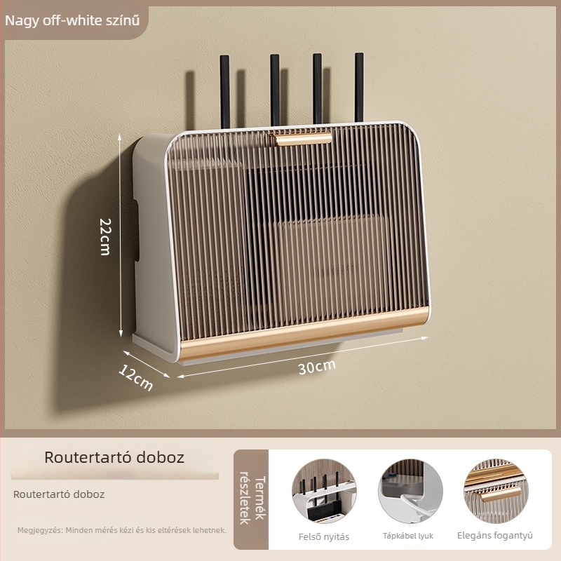 Router tároló doboz fedéllel, 5 rekesszel, falra szerelhető porálló műanyag tároló, kábelekhez és set-top boxhoz