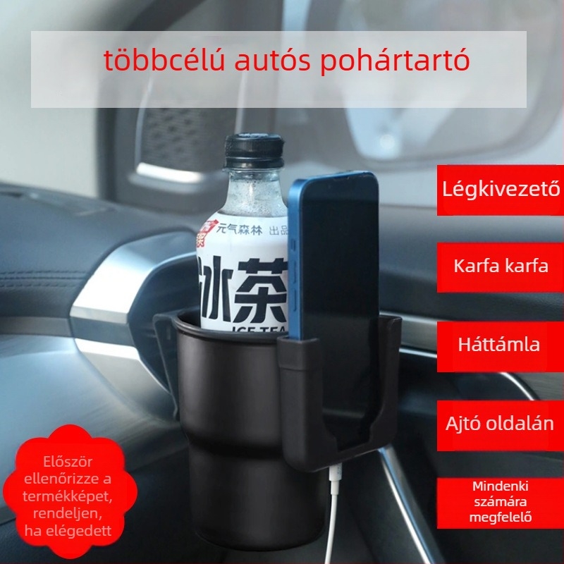 DM-142 autó pohártartó kinyújtó — ABS, kompatibil a légcsatornához, multifunkcionális italtartó
