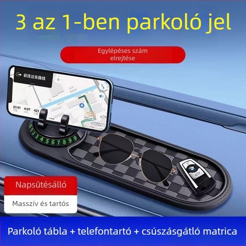 3-in-1 PVC csúszásmentes autó-műszerfal alátét telefon-tartóval, konzollal és navigációval
