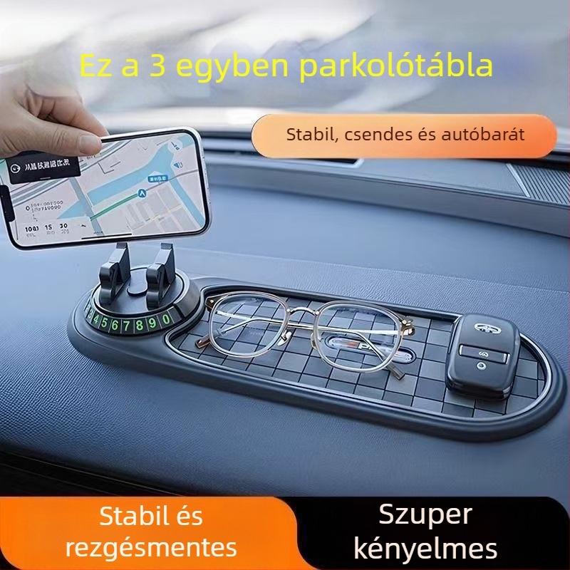 3-in-1 PVC csúszásmentes autó-műszerfal alátét telefon-tartóval, konzollal és navigációval
