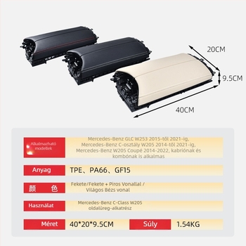 Mercedes‑Benz C-osztály és GLC középső kartámasz fedél – Shangdi, kompatibil W205/W253, alkalmazható modellek: C 14–21; C 14–22; GLC 15–21, súly 0,9 kg, anyag: Egyéb