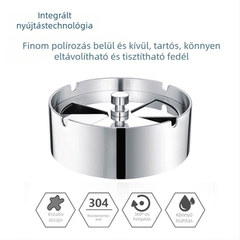 Vastagított rozsdamentes acélból készült hamutál forgó fedéllel, otthoni és autós használatra; csiszolt felület; testreszabható